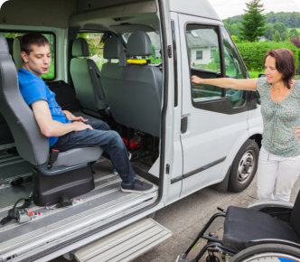 disabled man preparing in getting off the van